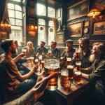 DALL·E 2023-12-23 11.23.22 - A photo that tells a story in beer photography. The image captures a scene at an old, cozy pub, with a focus on a group of friends gathered around a t.png